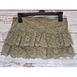 Edikted Women's Olive Green Lace Tiered Ruffle Mini Skirt Small Coquette Y2K